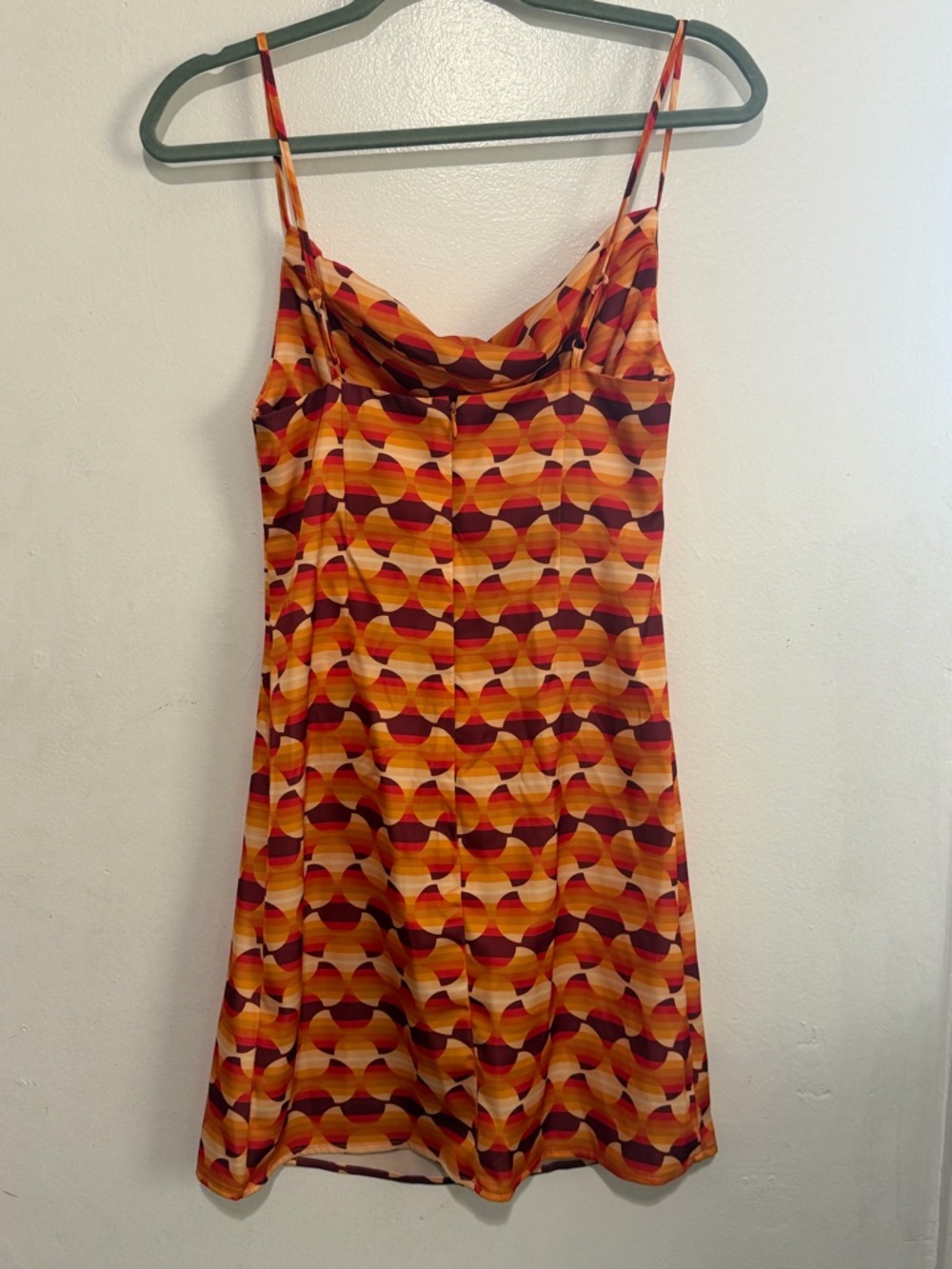 Urban Outfitters Orange Retro Print Cowl Neck Mini Dress NWT S Y2K - Picture 3 of 9